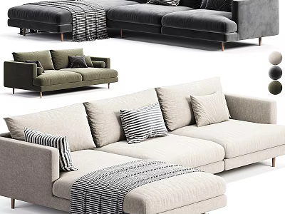 Modern Two Seater Sofa Collection In Gray Green Beige With Striped Pillows And Soft Fabric 3d model