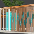 Modern Wooden Pergola With Vertical Slats Roof Beams Green Plants And Blue Accents