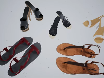 Stylish Women's Sandals And Heels With Leather Straps Black Red Beige Open Toe Design 3d model