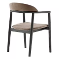 Modern Wooden Frame Chair With Curved Armrests And Upholstered Seat Backrest
