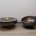 Stylish Black Metal Fire Pits Round And Bowl Shaped Indoor With Wooden Floor Burning Flames
