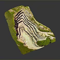 Layered Natural Landscape With Green Vegetation And Rocky Terraced Formations