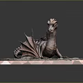 Elegant Sitting Bronze Dragon Sculpture On Pink Square Base With Circular Stone Plate