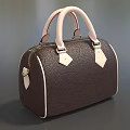 Stylish Brown Leather Handbag With White Handles Textured Surface Zipper Closure And Metal Hardware