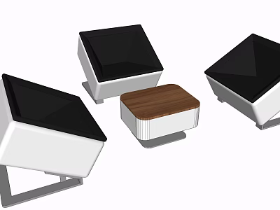 Modern Casual Sofa Set With Black White Seats And Wooden Coffee Table 3d model