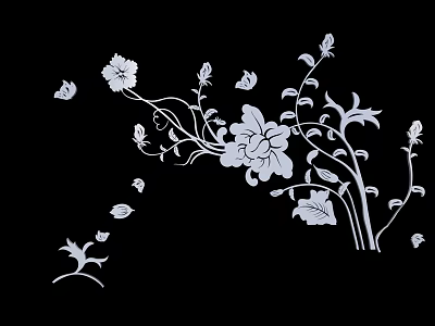 Elegant Floral Carving Design with Intricate Flowers Vines and Leaves on Black Background 3d model