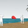 Red Inflatable on Night Beach with People Taking Photos and Palm Tree by Water