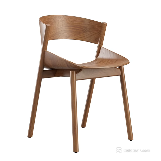 Modern Wooden Stool With Minimalist Design Curved Seat And Solid Wood Legs 3d model 