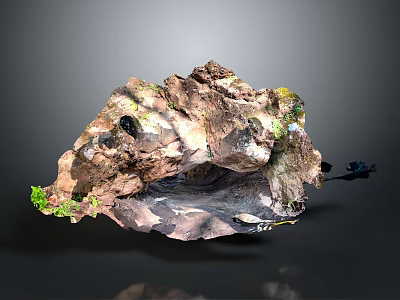 Natural Rock Formation With Cave Like Depressions Green Moss And Textured Surface 3d model