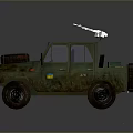 Green Military Off Road Vehicle With Weathered Body And Mounted Equipment On Roof