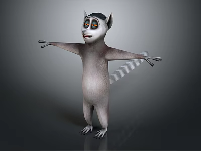 Cartoon Lemur Character Standing With Arms Outstretched Cheerful Expression And Black White Tail 3d model
