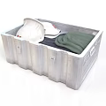 Metal Storage Box Containing White Safety Helmets And Green Clothing