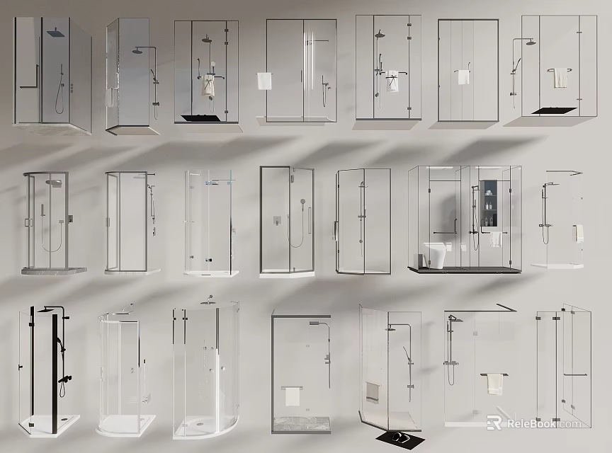 Various Modern Shower Enclosure Designs With Glass Doors And Metal Frames 3d model 