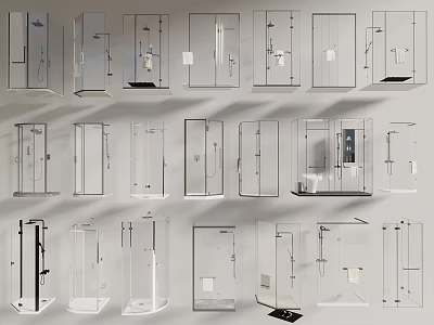 Various Modern Shower Enclosure Designs With Glass Doors And Metal Frames 3d model
