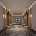Elegant Modern Hotel Corridor Interior With Textured Walls Warm Lighting And Polished Marble Flooring
