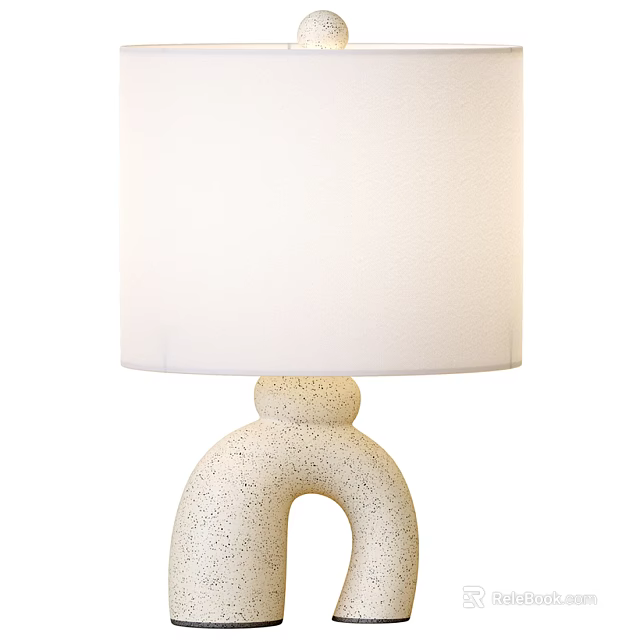 Modern Minimalist Table Lamp With Unique Circular Ceramic Base And White Fabric Shade 3d model