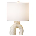Modern Minimalist Table Lamp With Unique Circular Ceramic Base And White Fabric Shade 3d model