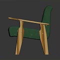 Green Vintage Armchair Featuring Wooden Armrests Legs And Comfortable Upholstered Seat