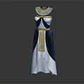 Egyptian Inspired Long Dress With White Black Fabric And Gold Decorative Belt Necklace