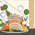 Colorful Birthday Photo Spot With Pink Green Balloons Rainbow And Animal Figures