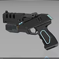 Futuristic Sci Fi Weapon Pistol With Blue Illuminated Accents And Sleek Metallic Design