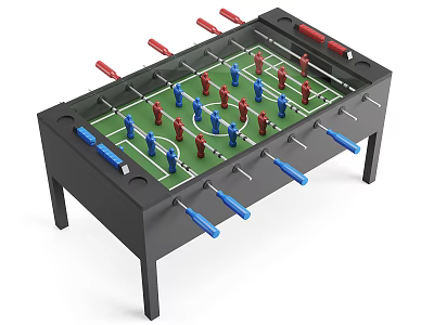 Foosball Table With Red And Blue Players And Handles For Indoor Entertainment 3d model