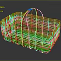 Woven Rectangular Basket With Light Brown And Orange Handles For Daily Use 3d model