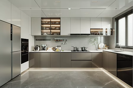 Kitchen Cabinet Food Ornaments Kitchen Appliances Sink Coffee Machine Cup Refrigerator Steaming Oven 3d model