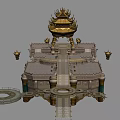 Chinese Style Architectural Scene Component With Golden Pavilion Stone Steps And Circular Platform 3d model