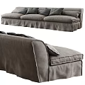 Comfortable Gray Sectional Sofa with Plush Cushions and Ruffled Skirt Design 3d model