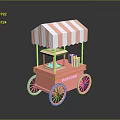 Pink Popcorn Cart With Striped Canopy And Popcorn Buckets On Wheels