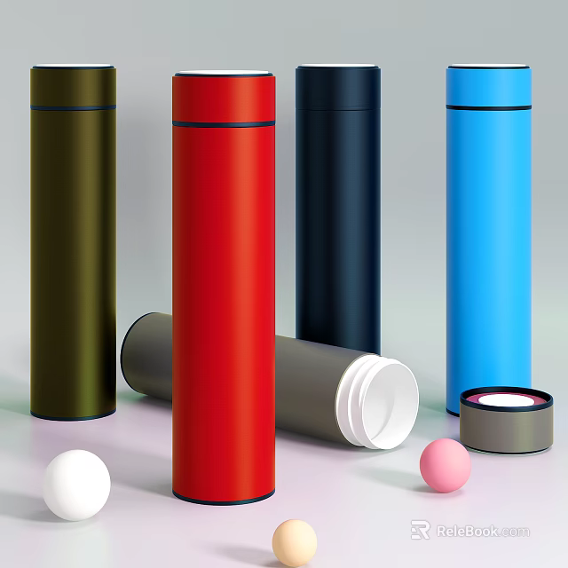 Insulated Tumblers in Red Green Dark Blue Light Blue and Gray with White Pink Lids 3d model 