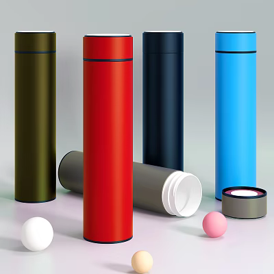 Insulated Tumblers in Red Green Dark Blue Light Blue and Gray with White Pink Lids 3d model