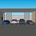 Carport with Lattice Design Columns Covering Four Cars in Gray Outdoor Parking Area