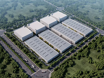 Large Industrial Factory Complex With Multiple Modern Buildings Green Surroundings And Road Network 3d model
