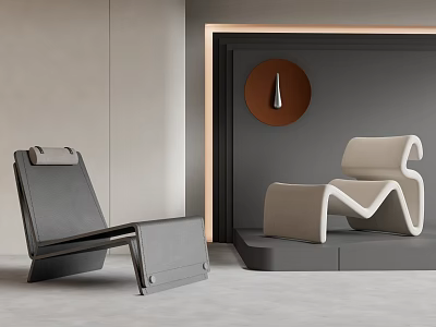 Modern Leisure Chairs With Curved Design In Beige And Black Upholstery For Living Room Interior 3d model