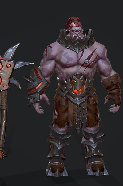 Game Movie Character Muscular Warrior With Red Hair Scars Leather Metal Armor Giant Spiked Axe 3d model