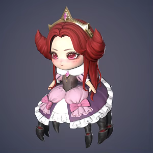 Cute girl Q version of girl cartoon little girl 3d model