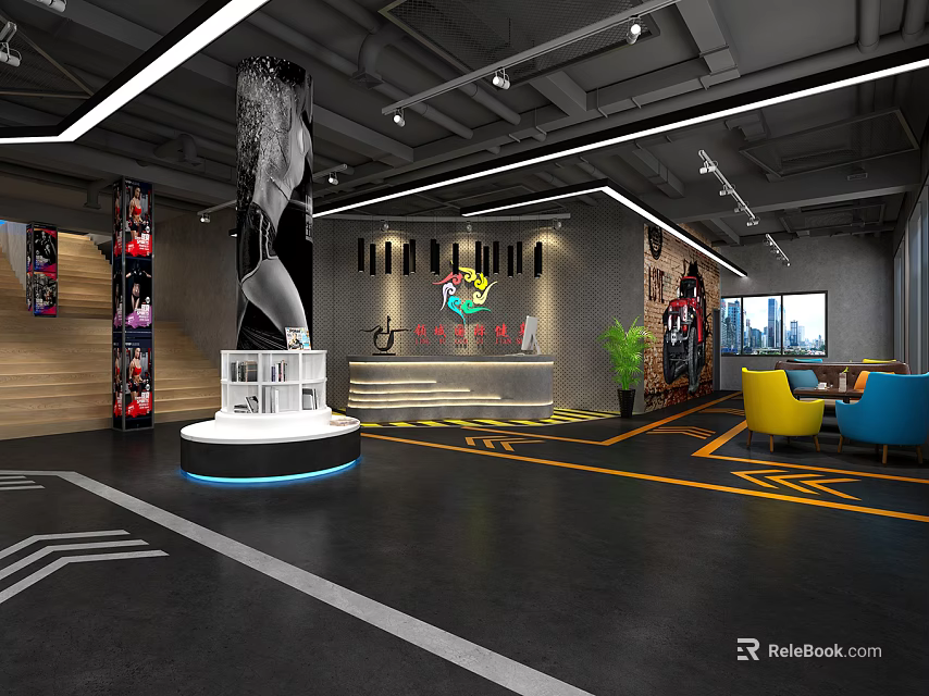 Modern Fitness Gym Interior With Spacious Workout Area And Exercise Equipment 3d model 