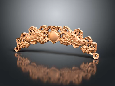 Ornate Golden Headdress With Dragon Motifs Central Circular Ornament And Carved Details 3d model