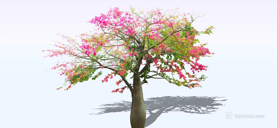 Beautiful Arbor With Pink Flowers Green Leaves Thick Trunk And Shadow 3d model 