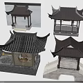 Exquisite Chinese Traditional Pavilion Architecture Model With Curved Eaves And Tile Roof