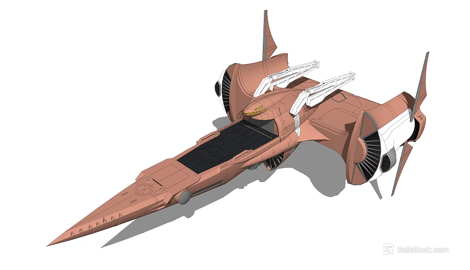Futuristic Sci Fi Spaceship Design With Pointed Front Brown White Color And Engines 3d model 