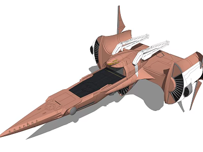 Futuristic Sci Fi Spaceship Design With Pointed Front Brown White Color And Engines 3d model