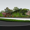 Scenic Road With Pedestrians Bicycle Car And Green Mountains Cherry Blossoms