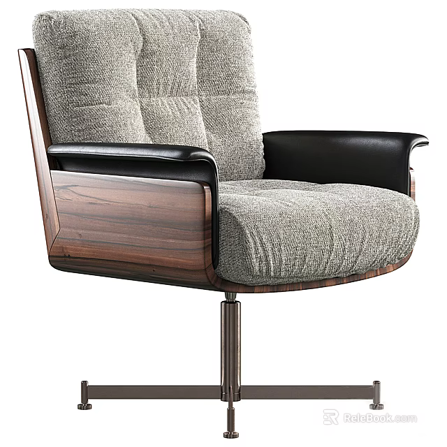 Modern Office Chair with Gray Fabric Cushion Black Leather Armrests and Metal Base 3d model 