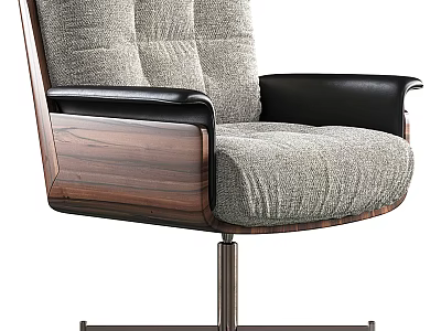 Modern Office Chair with Gray Fabric Cushion Black Leather Armrests and Metal Base 3d model