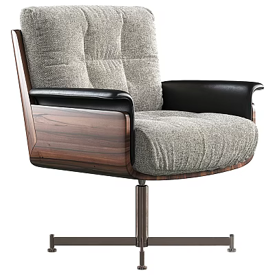 Modern Office Chair with Gray Fabric Cushion Black Leather Armrests and Metal Base 3d model