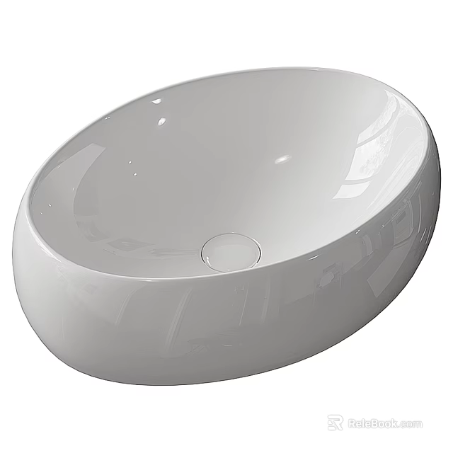 White Ceramic Oval Shaped Countertop Wash Basin With Smooth Glossy Surface 3d model 