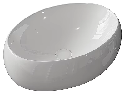 White Ceramic Oval Shaped Countertop Wash Basin With Smooth Glossy Surface 3d model